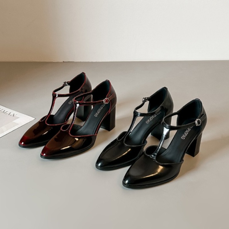 Mary Jane Shoes Black High Hee - Leather Classic Strap ulasan dan harga